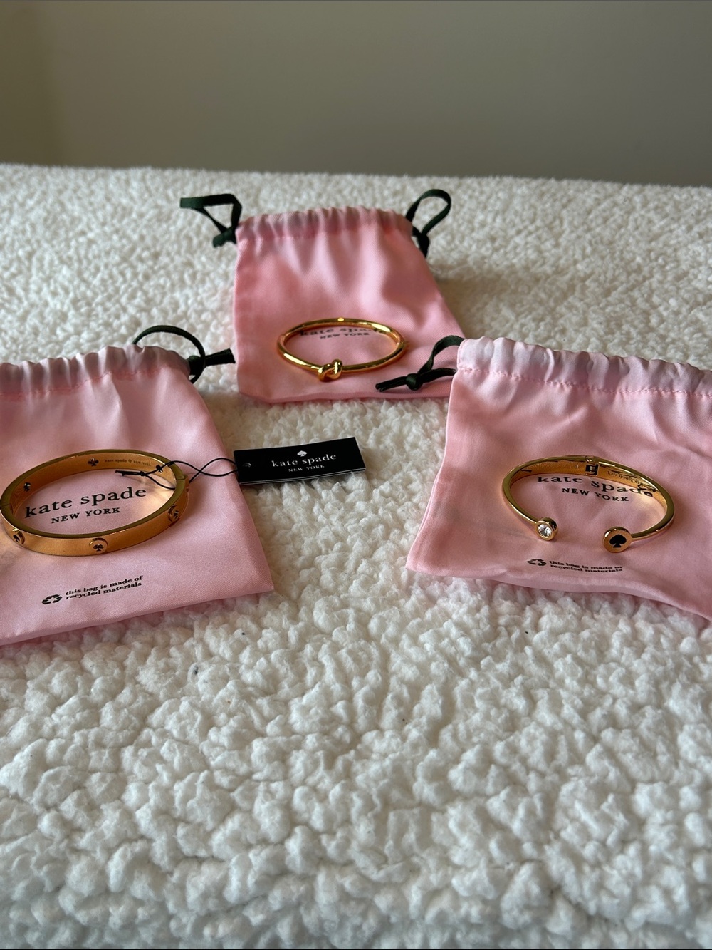 NWT kate spade Gold-Tone Bracelet Set with Pink Pouches